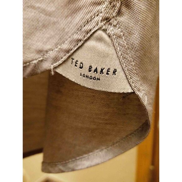 Ted Baker London Gray w/ Purple Checkered inner-Button down Long Sleeve-Size 6 - Picture 5 of 6